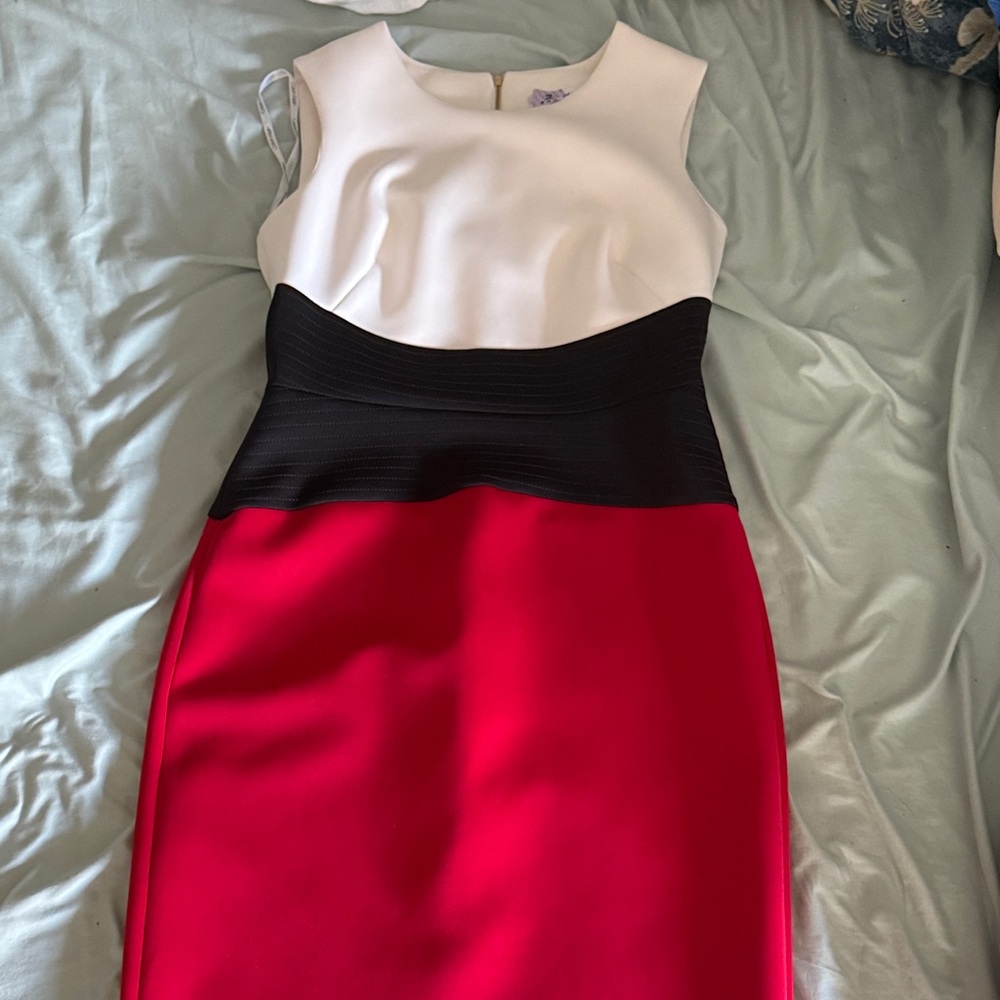Calvin Klein Red, Black, and White Midi Dress